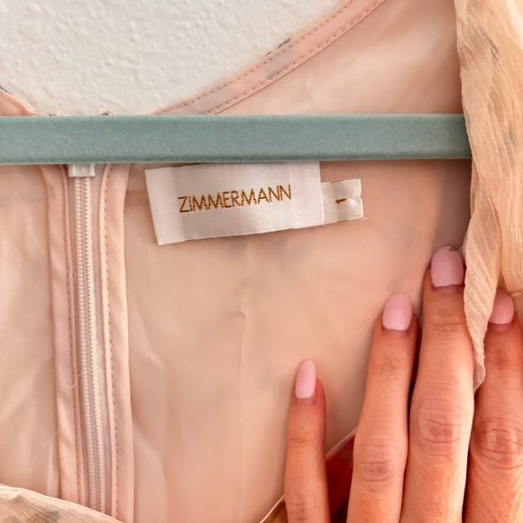 Zimmermann Floral Ruffle Mini Dress in Cream and Pink - Picture 5 of 6